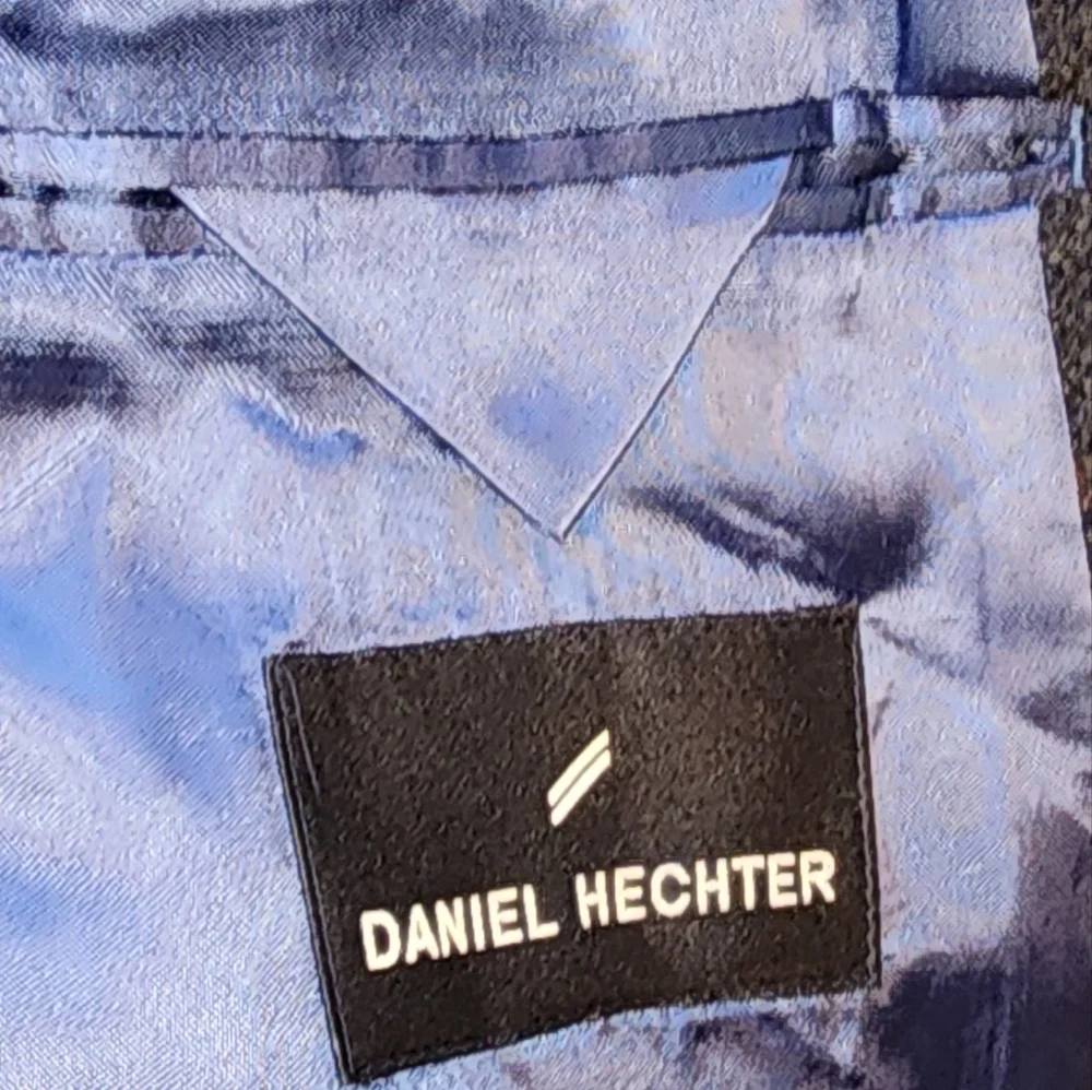 Daniel Hechter Paris 40L Navy Blue Plaid Wool Cashmere Blazer Jacket (5JJ04)
